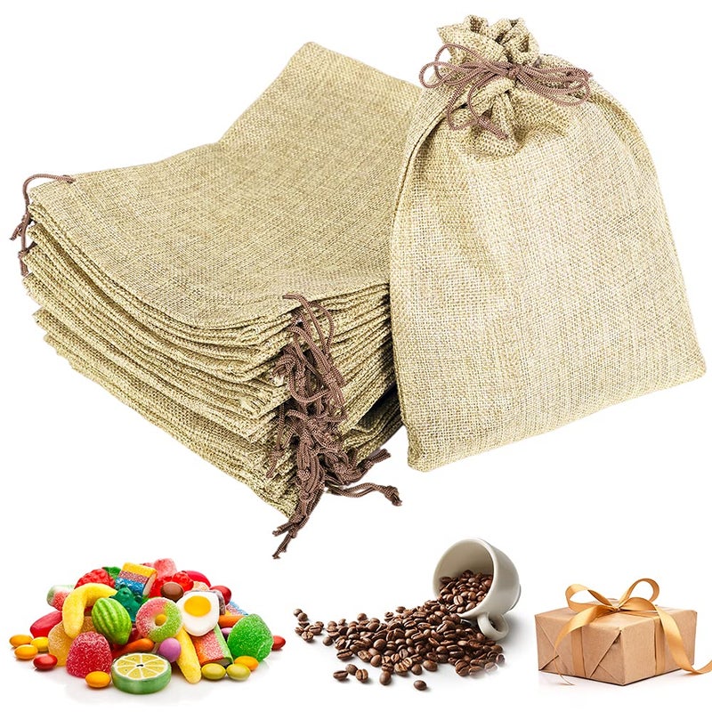 LYSXP 50PCS Burlap Bags with Drawstringï¼Œ7x9 Inch Cream color Drawstring Gift Bag Jewelry Pouches for Wedding Party Favors, DIY Craft - Image 4